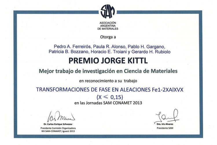 Premio Jorge Kittl, Mejor trabajo de investigación en Ciencia de Materiales